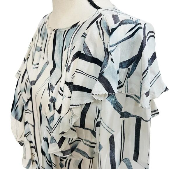 NICOLE MILLER ARTELIER long sleeve knot front printed blouse top size small - Picture 10 of 13